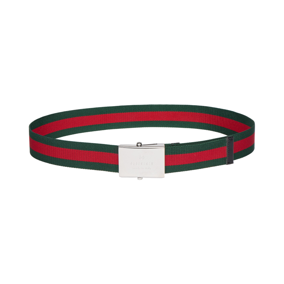 874734-HAAPT-8475 Gucci Web Belt With Rectangular Buckle Green Red