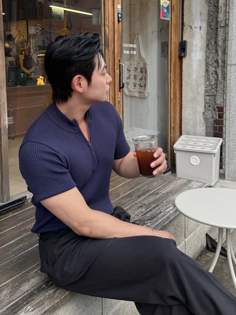 PHOS333 M Slim Fit Half Zip Knit Navy 착용 스타일 - 4