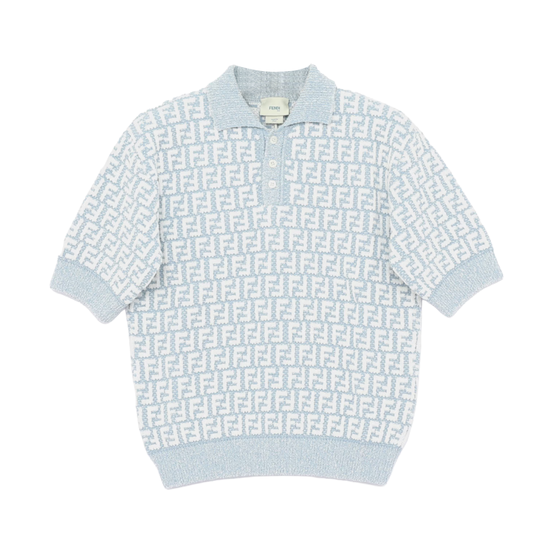 JMG144AVW7F0EX7 (Kids) Fendi FF Logo Allover Jacquard Short Sleeve Knit Light Blue