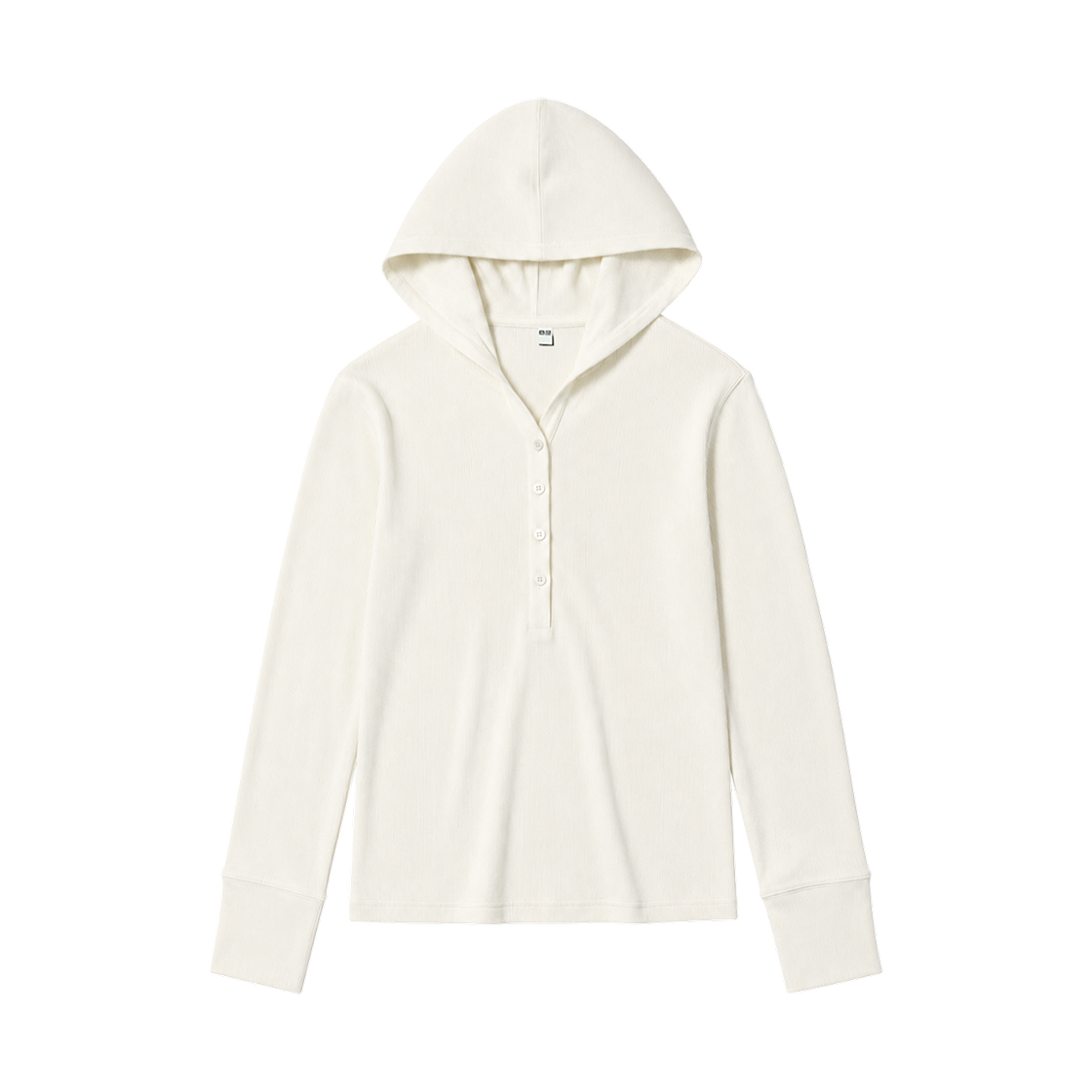 488298-01 (W) Uniqlo Hooded Ribbed Long Sleeve T-Shirt Off White
