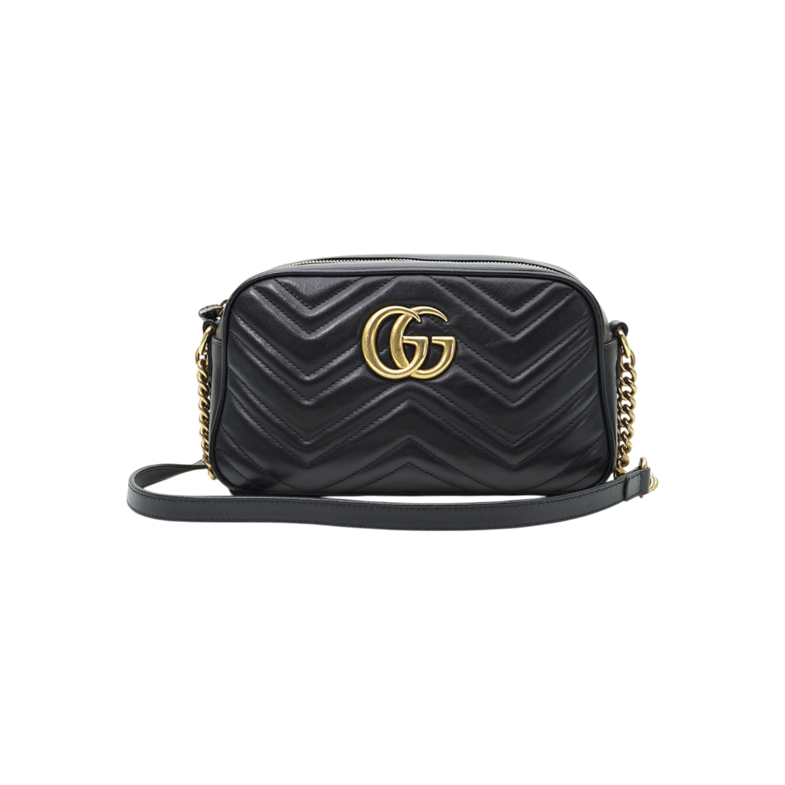 ITCQGH5GNTPW Gucci 447632 Black Matelassé Chevron GG Marmont Small Chain Shoulder Bag