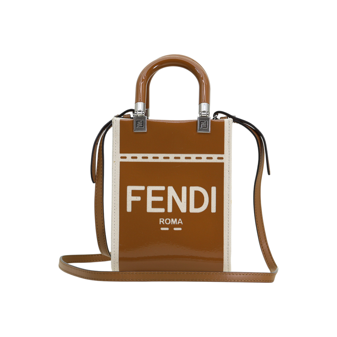 ITC6OV558HG6 Fendi 8BS051 Brown Calfskin Gold Mini Sunshine 2-Way Bag