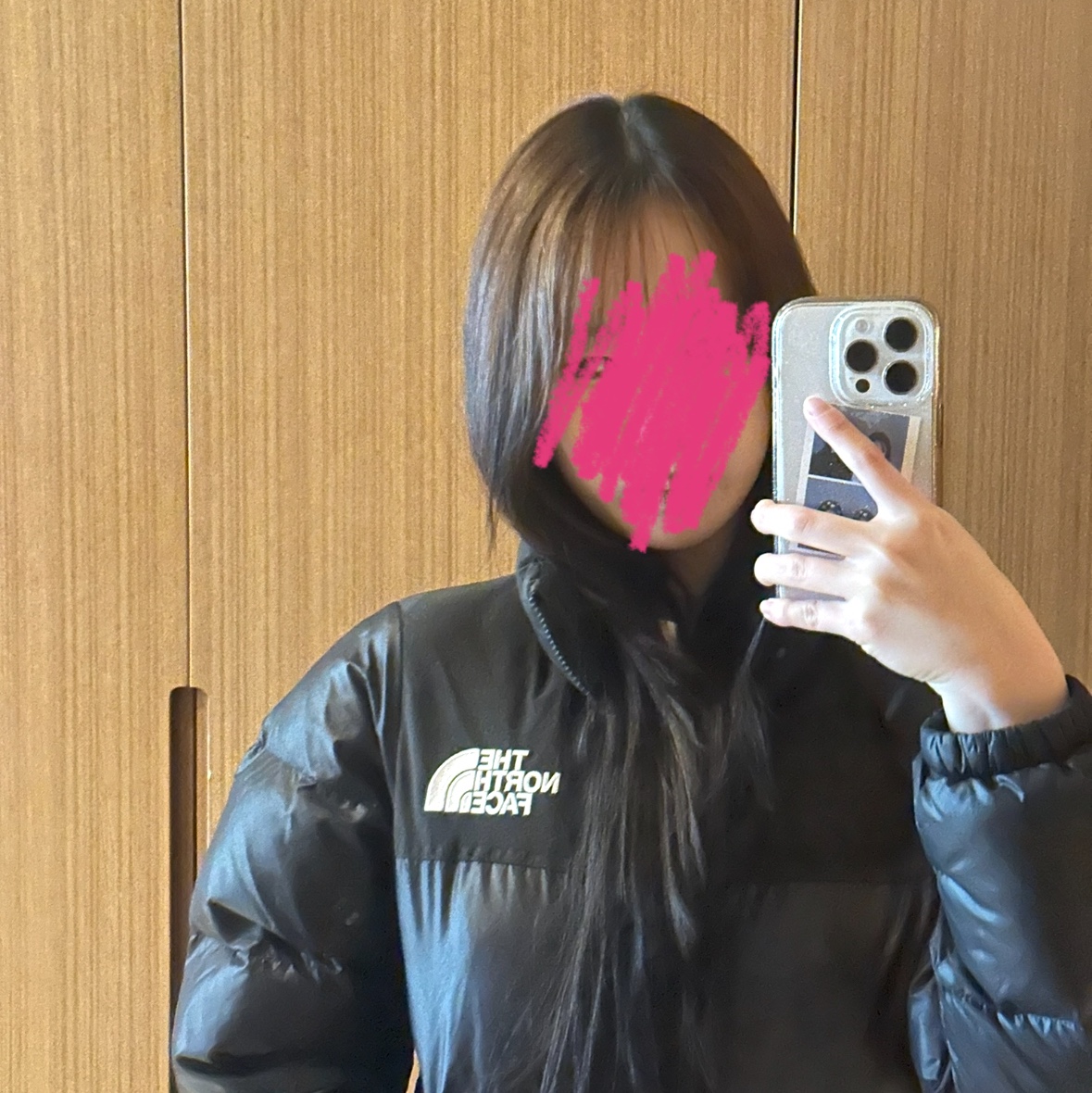 (W) The North Face Nuptse On Ball Jacket Black 착용 스타일 - 1