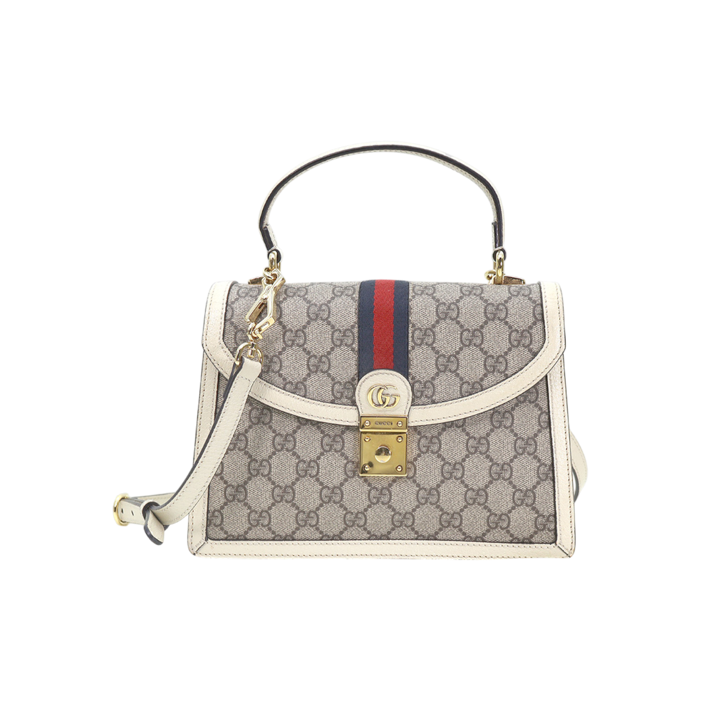 ITFHVNOF37IH Gucci 651055 GG Supreme Canvas White Leather Ophidia Small Top Handle 2-Way Bag