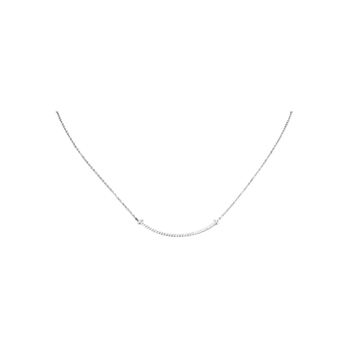 ITCKEDHAR38P Tiffany 18K White Gold 0.1 Carat Pave Diamond Small T Smile Pendant Necklace