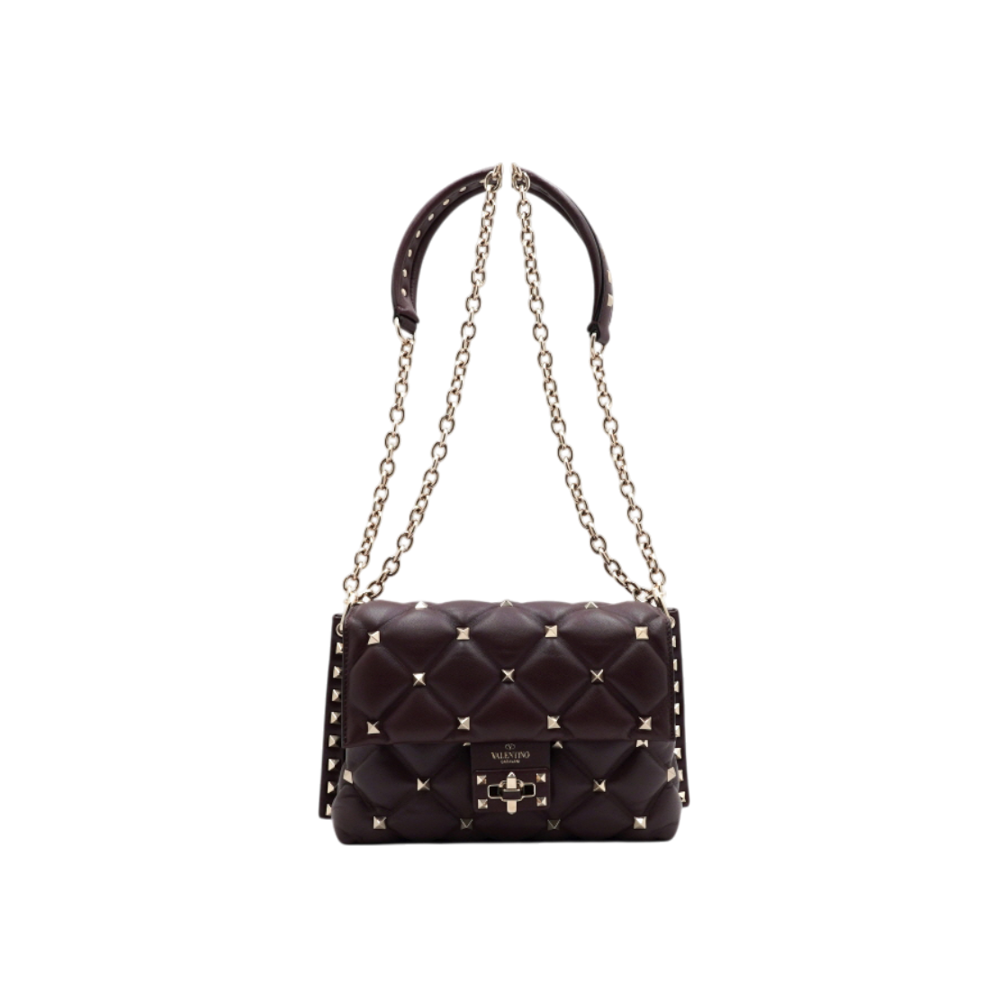 ITRD4PT29KHE VALENTINO Burgundy Candy Rockstud Mini Shoulder Bag with Gold Chain