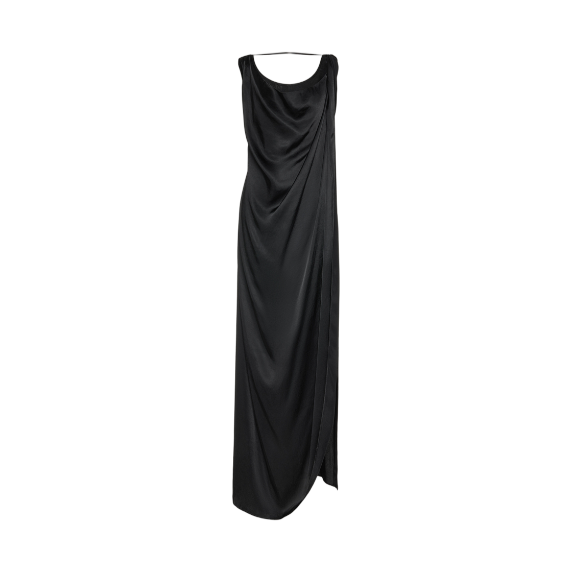 S51DG0007M36047900 (W) Maison Margiela Satin Draped Maxi Dress Black