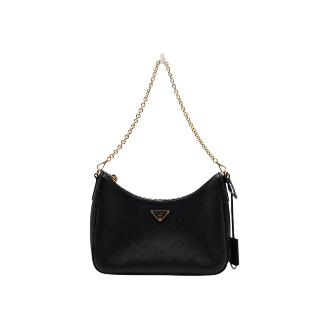 IT62RTUWJPS2 Prada Re-Edition Multi Hobo Bag in Black Saffiano Leather Gold Chain