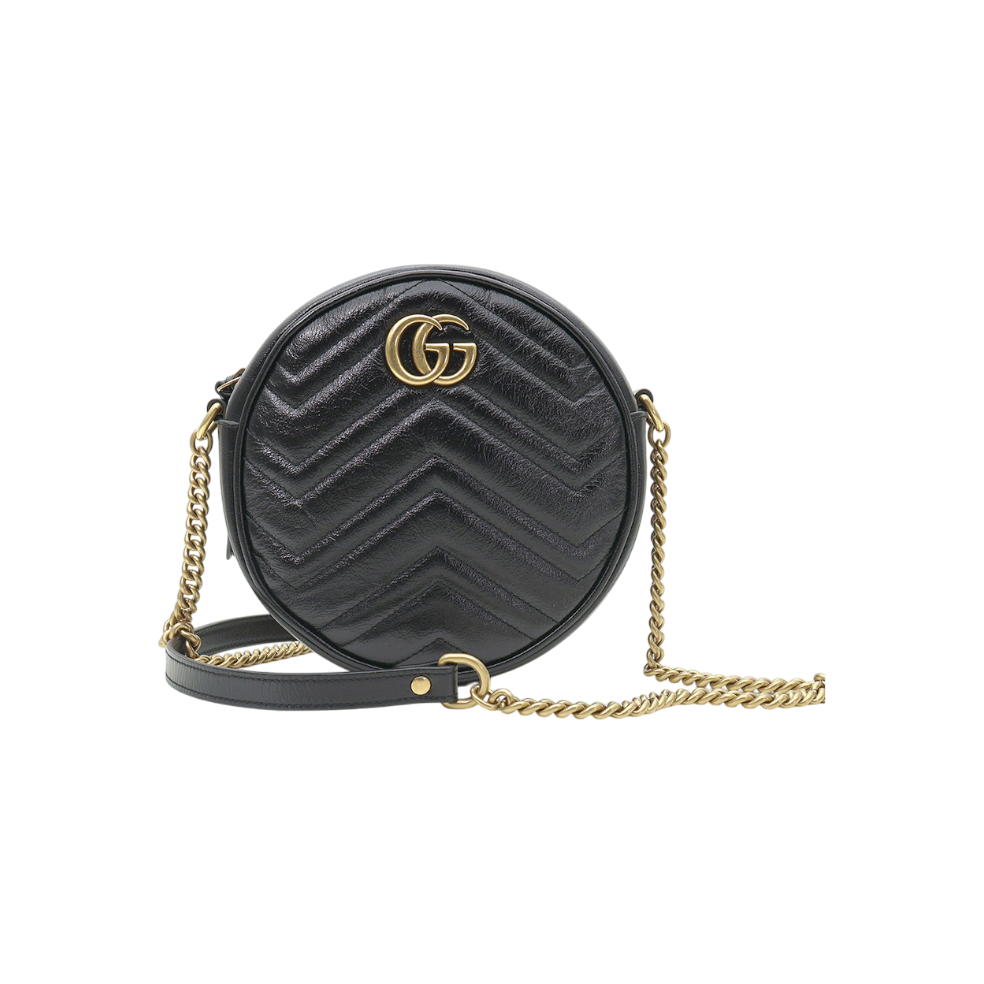 구찌 550154 블랙 마틀라세 쉐브론 GG 마몽 미니 라운드 숄더백(Gucci 550154 Black Matelassé Chevron GG Marmont Mini Round Shoulder Bag) - 1