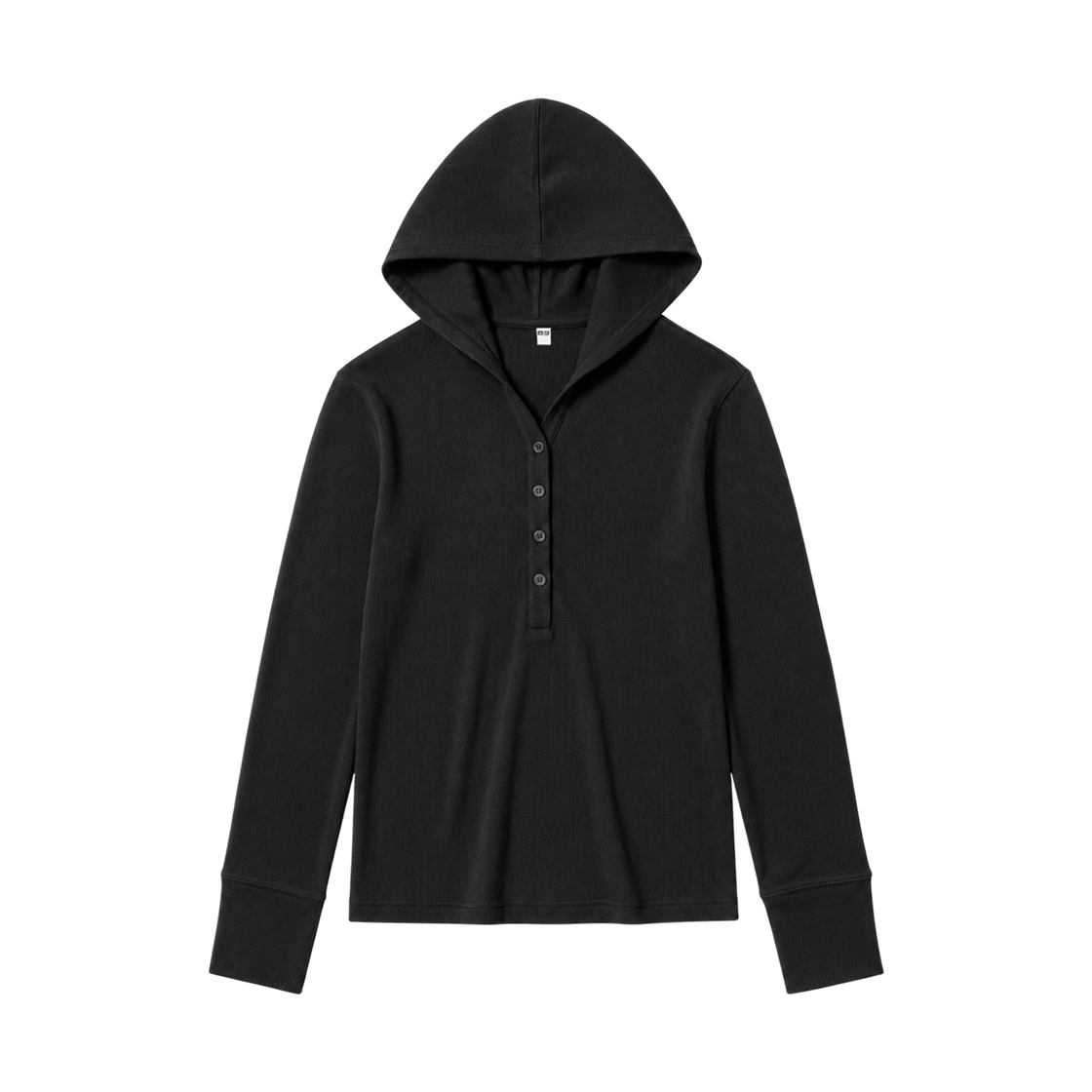 488298-09 (W) Uniqlo Hooded Ribbed Long Sleeve T-Shirt Black