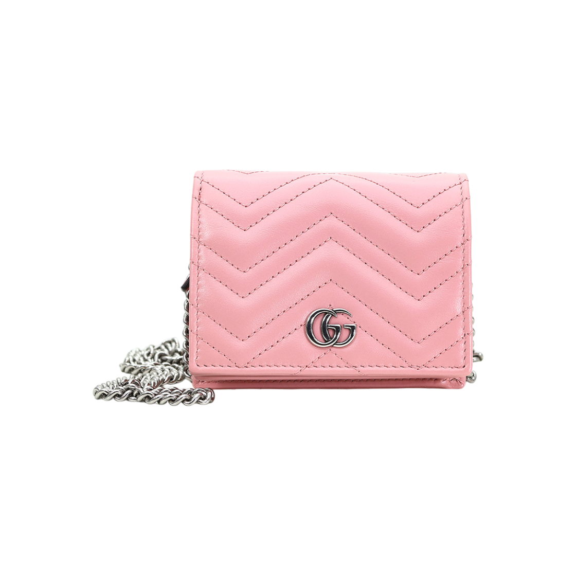 ITDDBQGWSKLK Gucci 625693 Pink Matelassé Chevron Leather Gold GG Marmont Chain Wallet