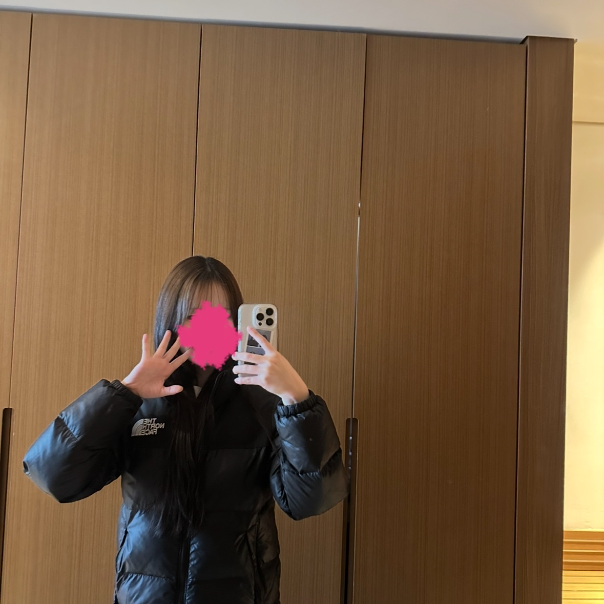 (W) The North Face Nuptse On Ball Jacket Black 착용 스타일 - 2