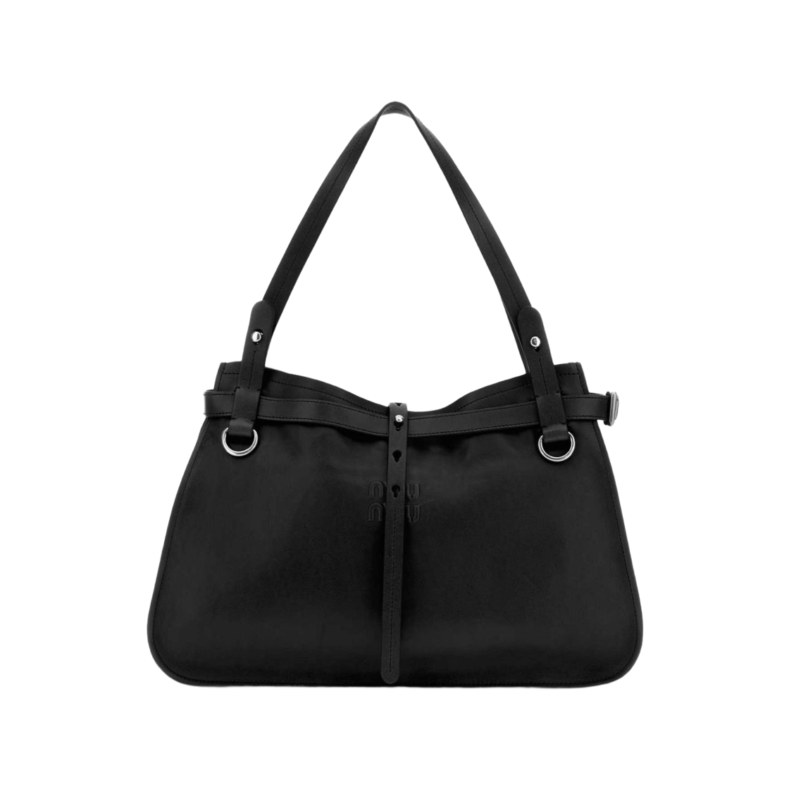 5BG340-2IER-F0002 Miu Miu Logo Leather Shoulder Bag Black