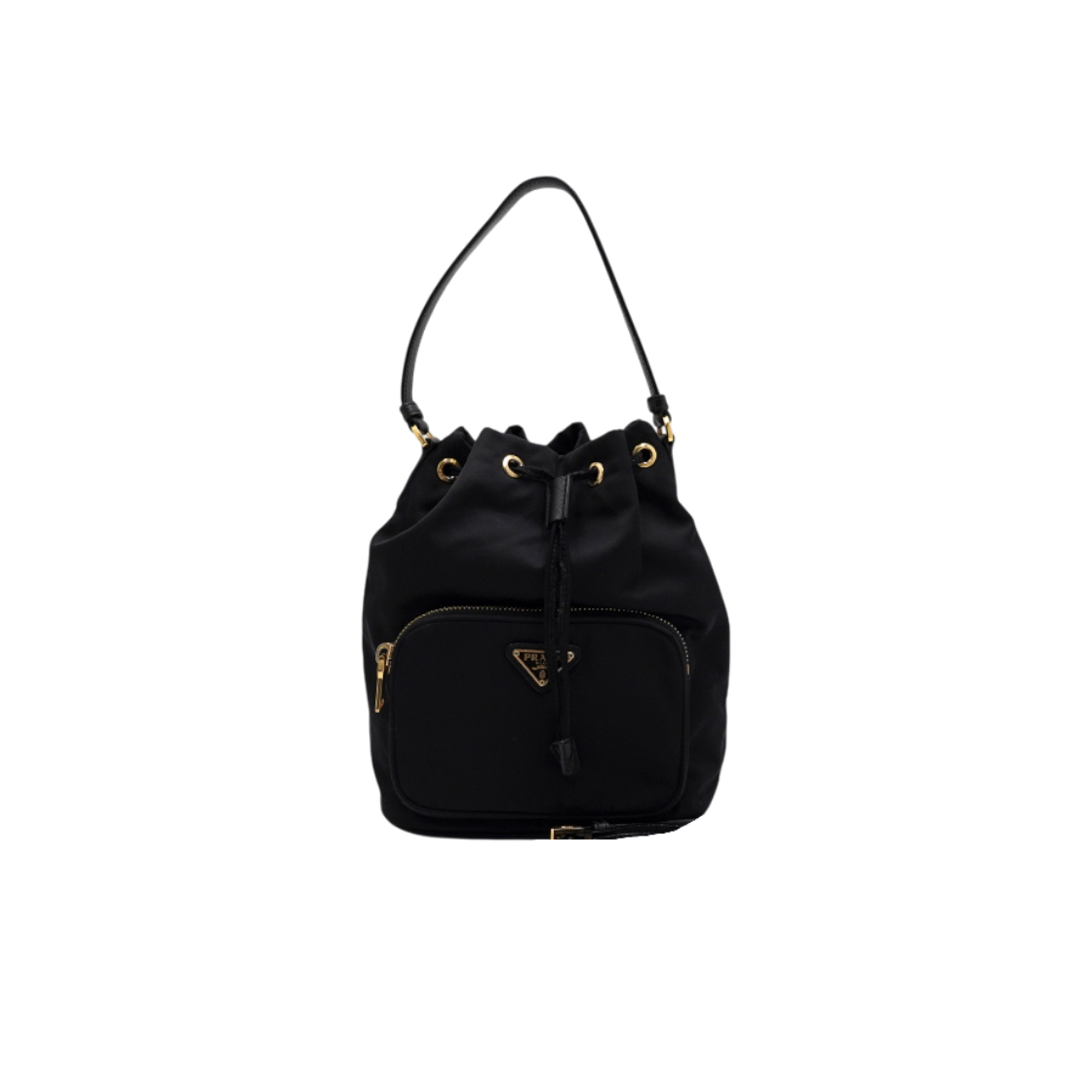 ITHEBPSUR9TG Prada Black Bella Gold Metal Tessuto Bucket Tote & Shoulder Bag