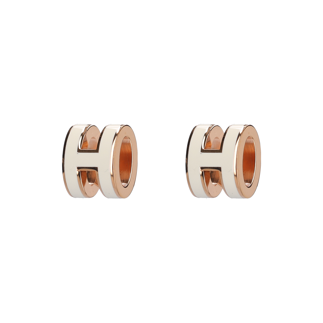 ITVC2AOWG7P6 Hermes H608002FO Mini Pop H Earrings in Rose Gold Hardware White