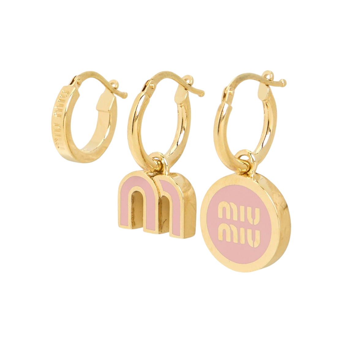 5IO102-2F6T-F0615 (W) Miu Miu Enameled Metal Earrings Pink Gold (Set of 3)