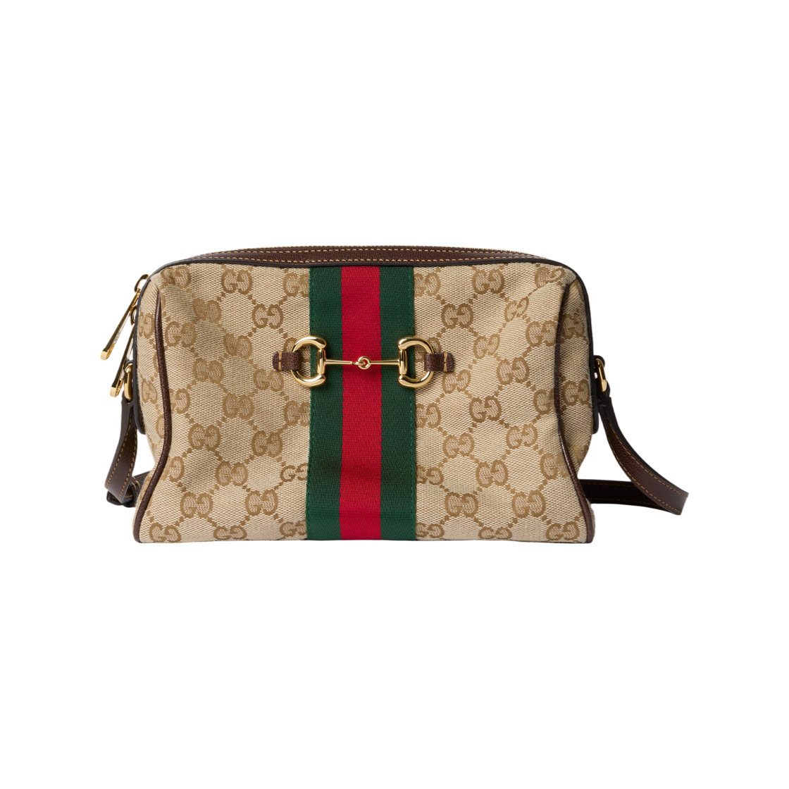 A008PZ-FAFV9-9653 Gucci Horsebit Web Small Camera Bag Sand Brown