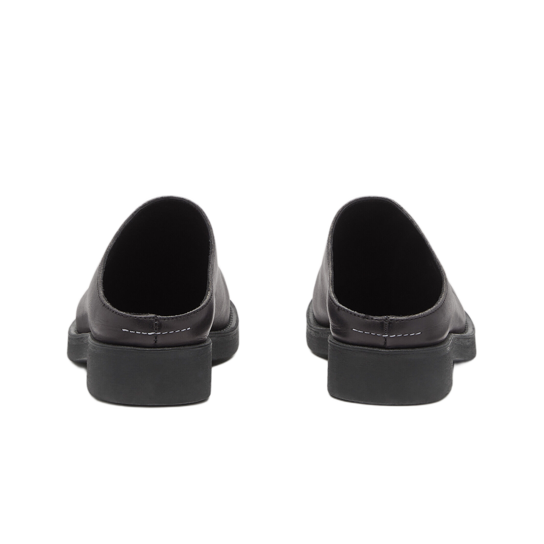 (W) MM6 메종 마르지엘라 라운드토 레더 바이커 뮬 블랙((W) MM6 Maison Margiela Round-Toe Leather Biker Mules Black) - 3