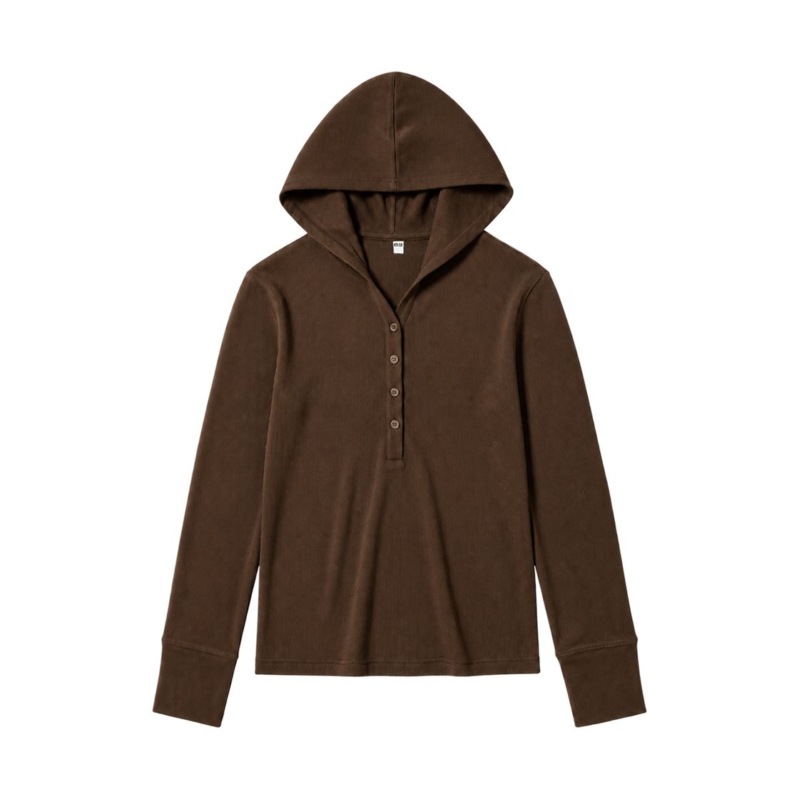 488298-39 (W) Uniqlo Hooded Ribbed Long Sleeve T-Shirt Dark Brown
