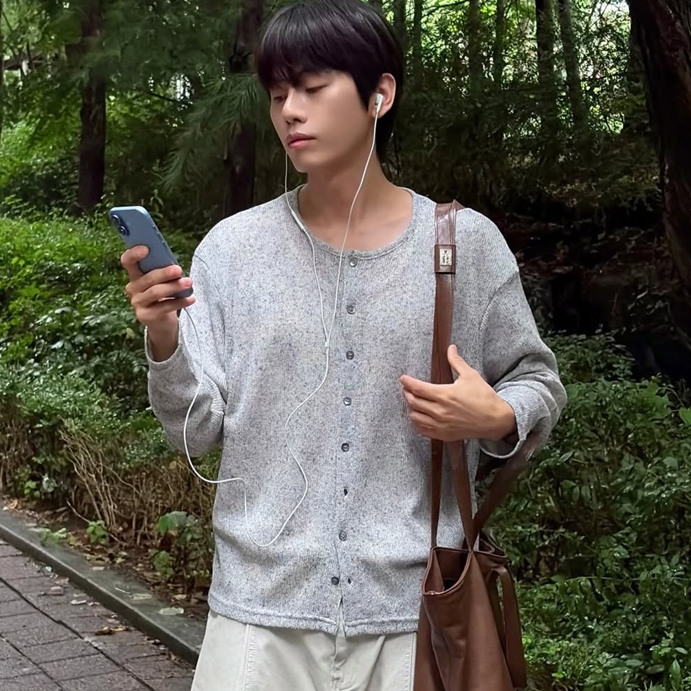 니티드 썸머 롱 슬리브 가디건 그레이(Knitted Summer Long Sleeve Cardigan Grey) - 2