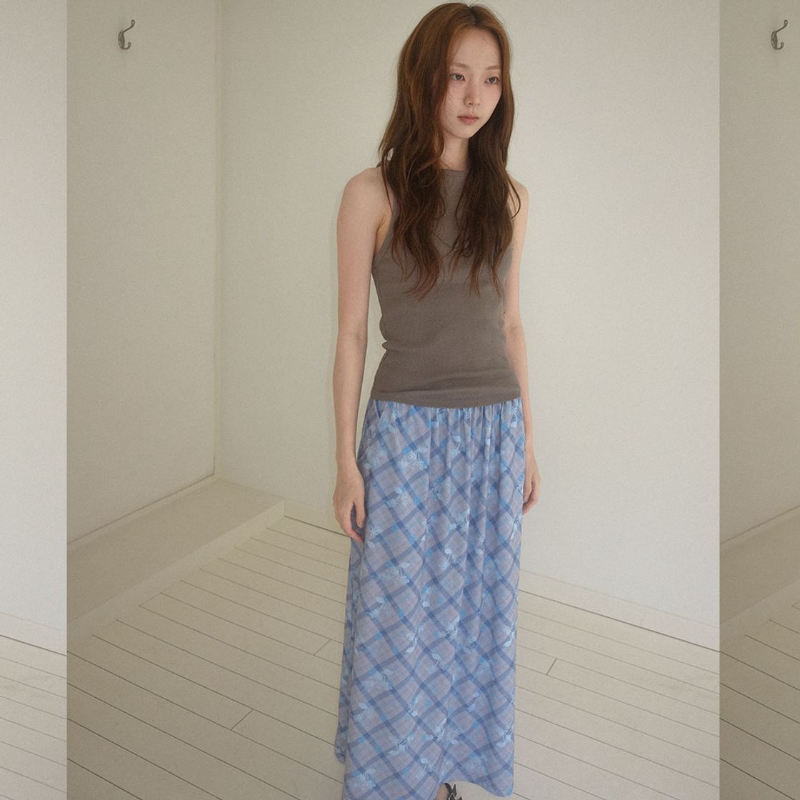 뮤즈무드 빈티지 체크 플라워 롱 스커트(Musemood Vintage Check Flower Long Skirt) - 5