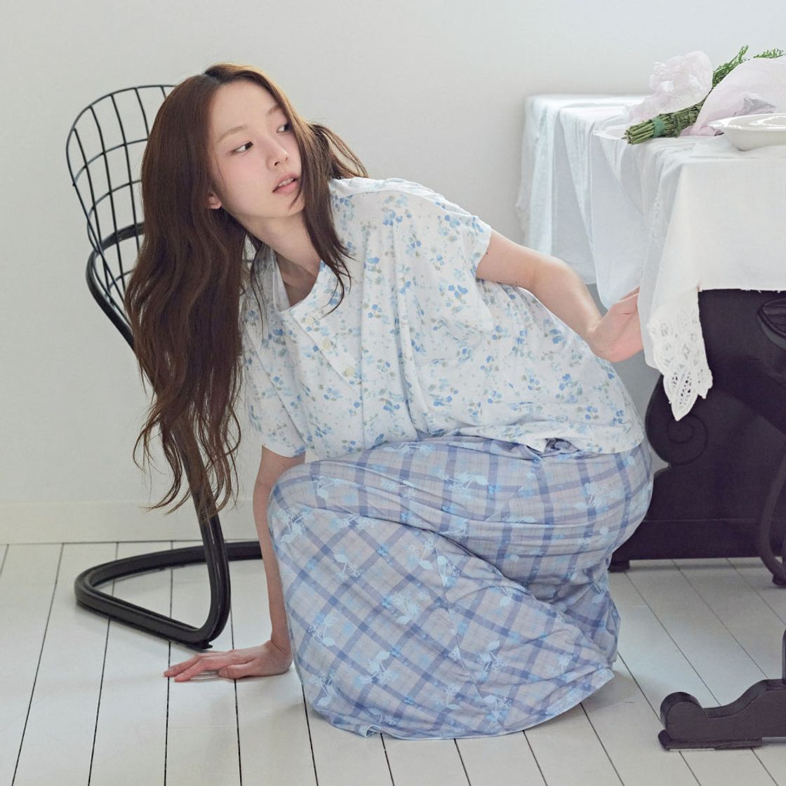 뮤즈무드 빈티지 체크 플라워 롱 스커트(Musemood Vintage Check Flower Long Skirt) - 3