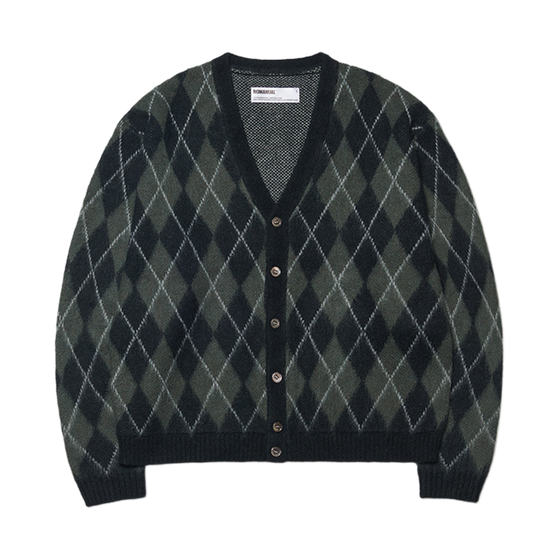 NMWF52KT07KHA NOMANUAL Argyle Hairy Cardigan Khaki