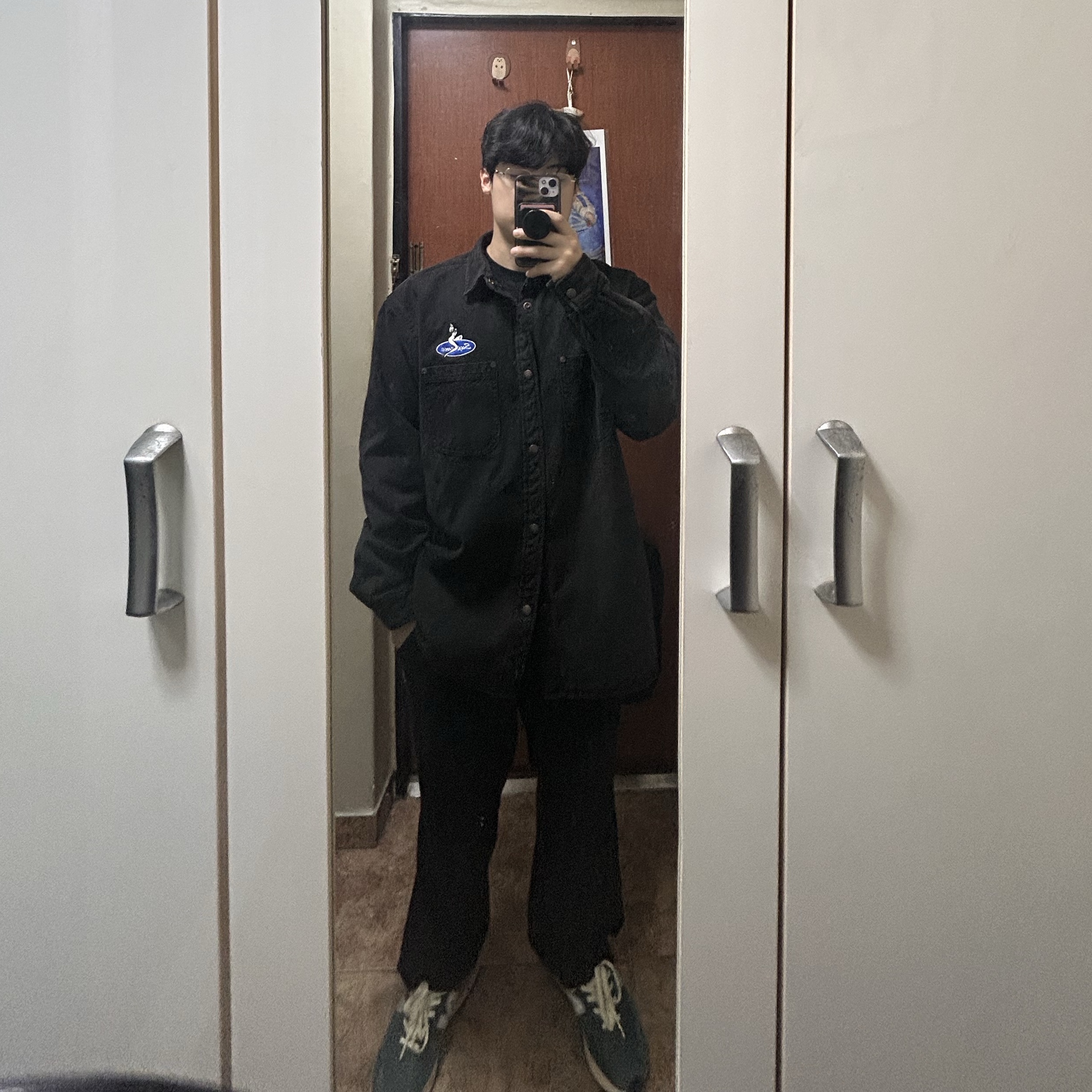 Supreme Quilted Lined Denim Snap Shirt Washed Black - 26SS 착용 스타일 - 1