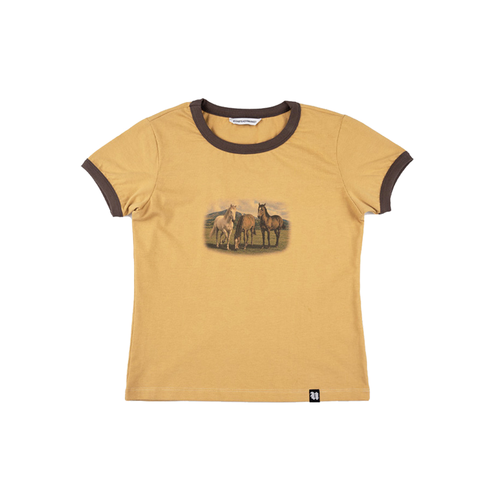 언스테디마켓 호시즈 그래픽 티셔츠 머스타드(UnsteadyMarket Horses Graphic Tee_Mustard)