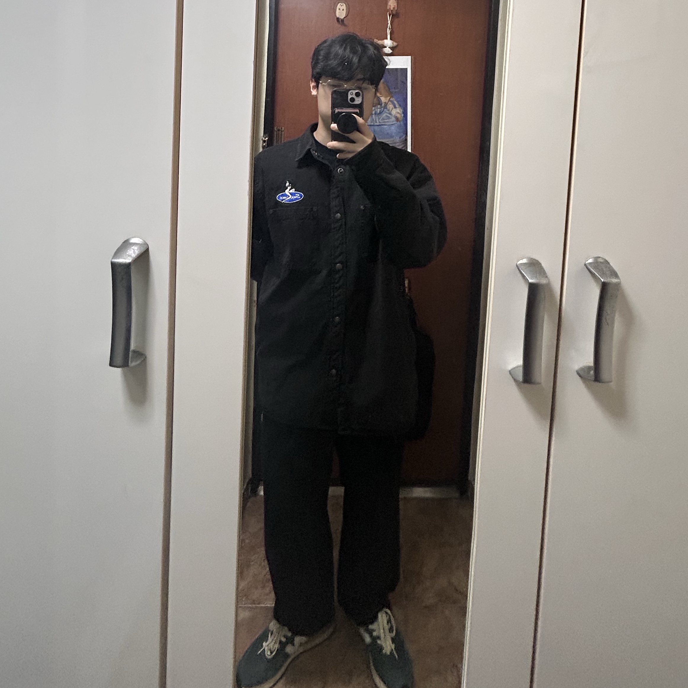 Supreme Quilted Lined Denim Snap Shirt Washed Black - 26SS 착용 스타일 - 2