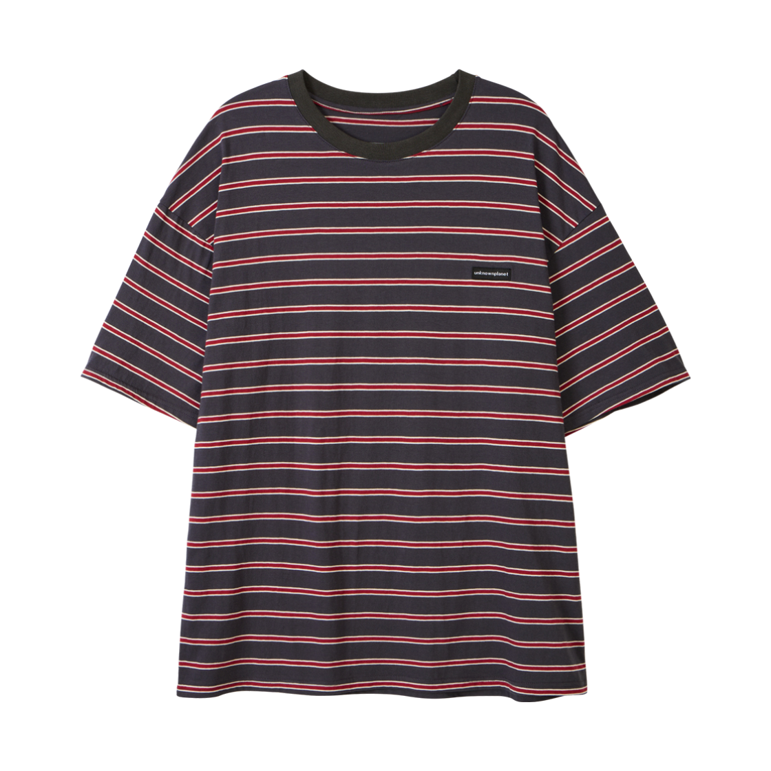 언노운플라넷 루즈 스트라이프 하프 슬리브 그레이(UNKNOWN PLANET Loose Stripe Half Sleeve Gray)