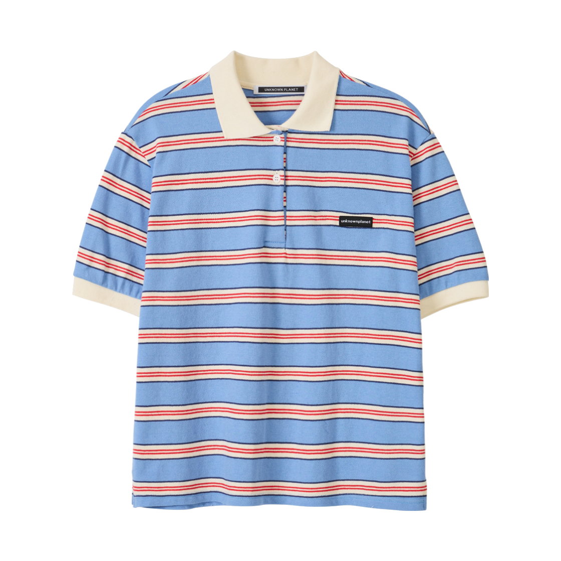 언노운플라넷 레트로 멀티 스트라이프 카라티 블루(UNKNOWN PLANET Retro Multi Stripe Polo Shirt Blue) - 1