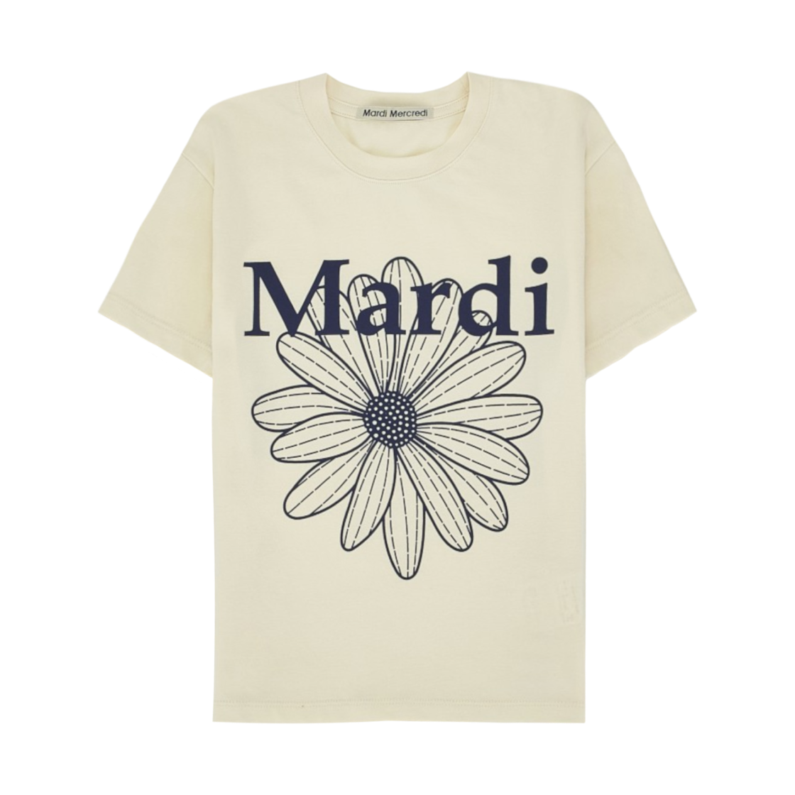 - (W) Mardi Mercredi Flowermardi Cropped T-Shirt Cream Navy