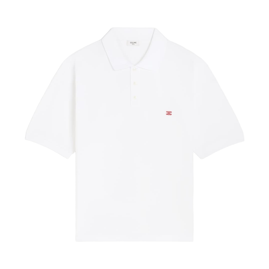 셀린느 폴로 셔츠 피케 코튼 저지 오프 화이트 체리 레드(Celine Polo Shirt in Pique Cotton Jersey Off White Cherry Red) - 1