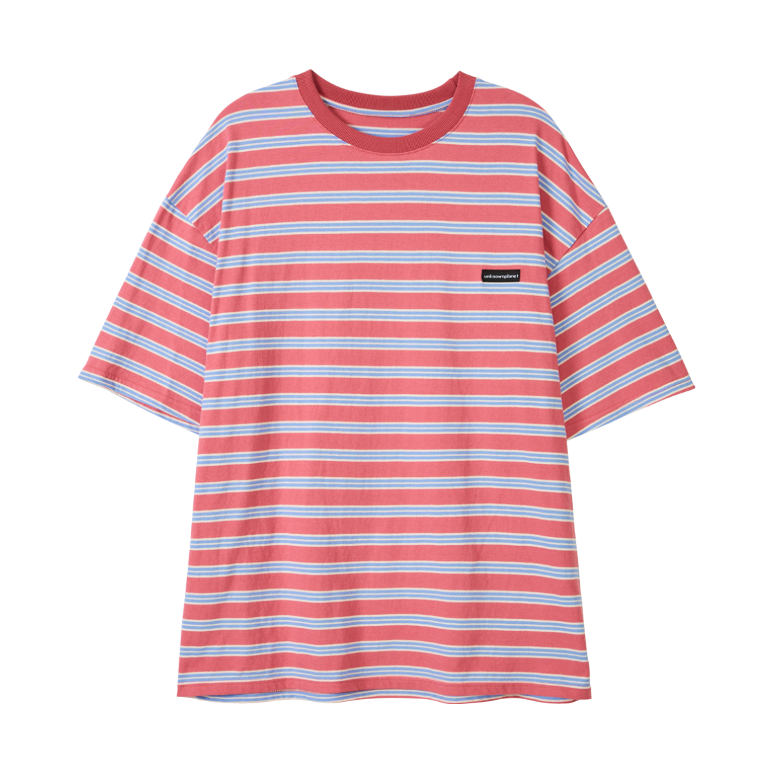 언노운플라넷 루즈 스트라이프 하프 슬리브 핑크(UNKNOWN PLANET Loose Stripe Half Sleeve Pink)