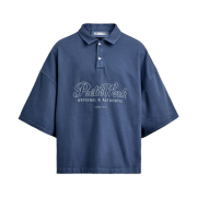 Zara Embroidered Text Boxy Fit Polo Shirt Blue Grey