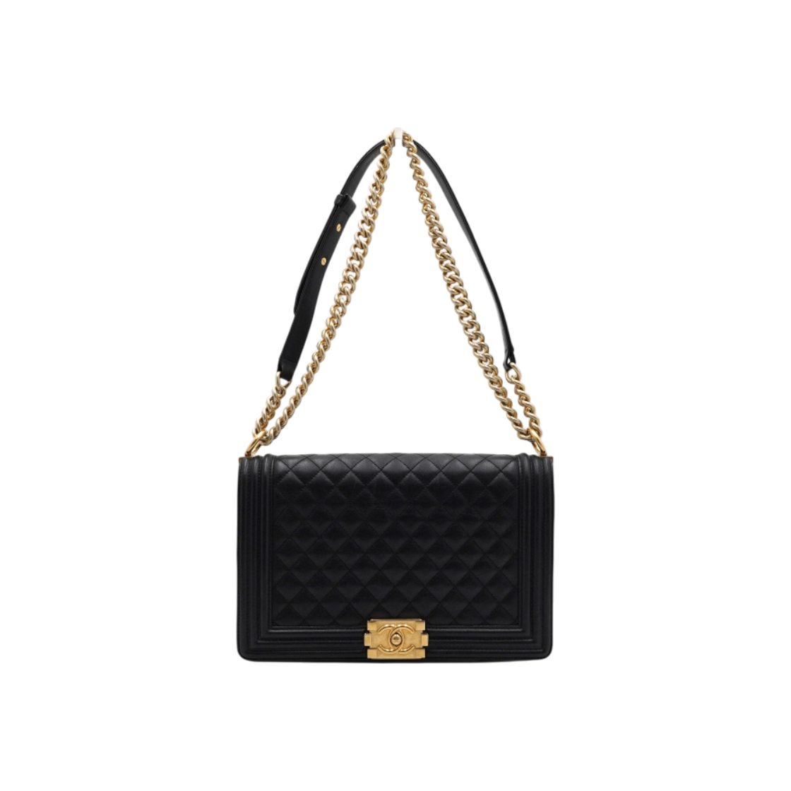 ITLJCG3SHEB8 Chanel A92193 Black Lambskin Boy Chanel Large Flap Bag Gold Chain