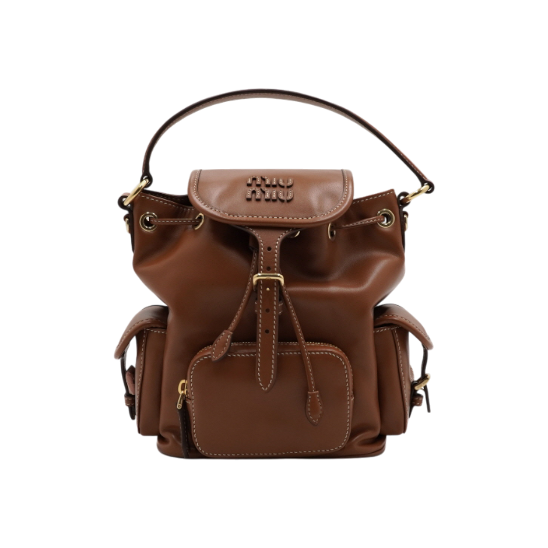 ITJ8559FEWE7 Miu Miu 5BZ043 Cognac Leather Medium Backpack