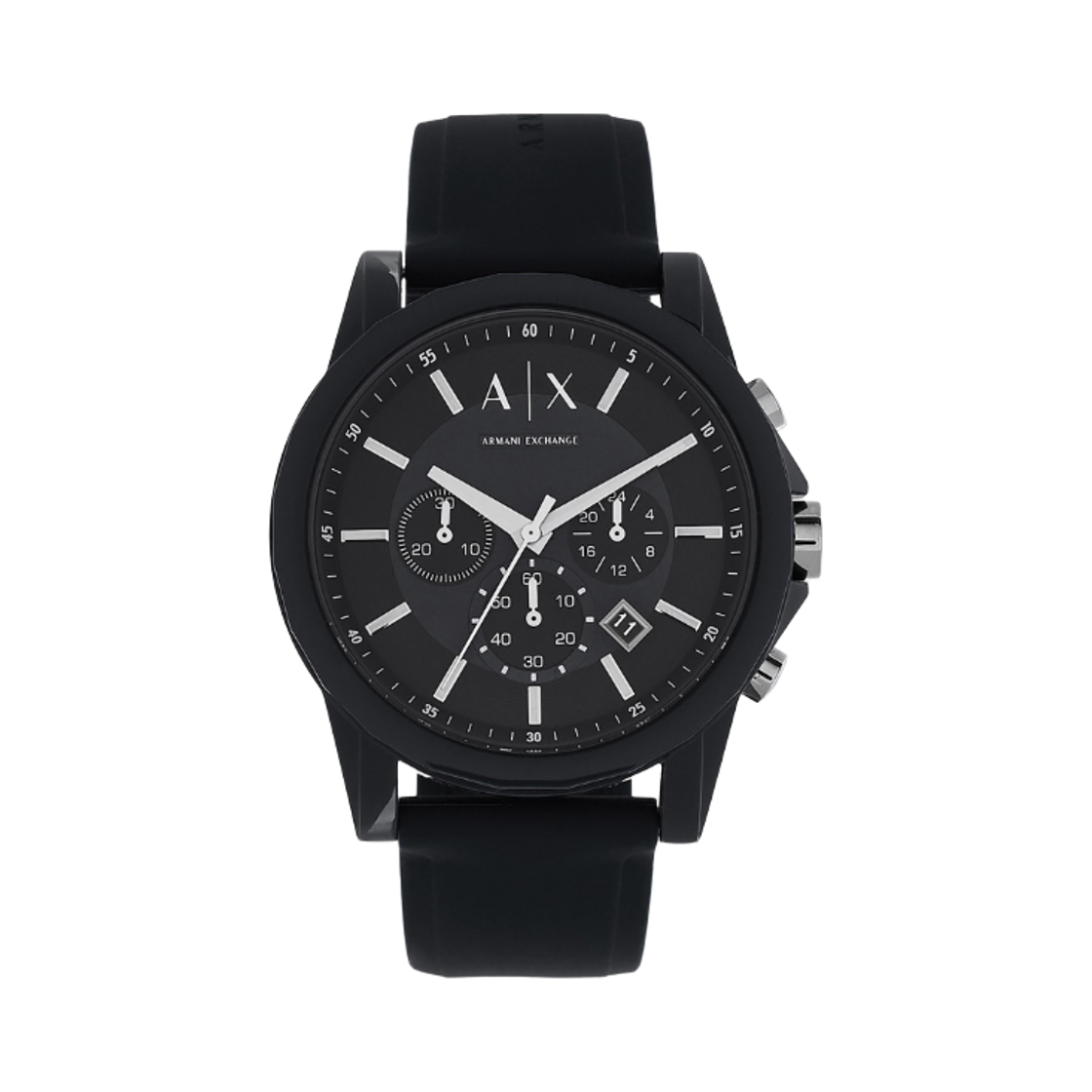 아르마니 익스체인지 크로노그래프 쿼츠 44mm 실리콘 블랙(Armani Exchange Chronograph Quartz 44mm Silicone Black)
