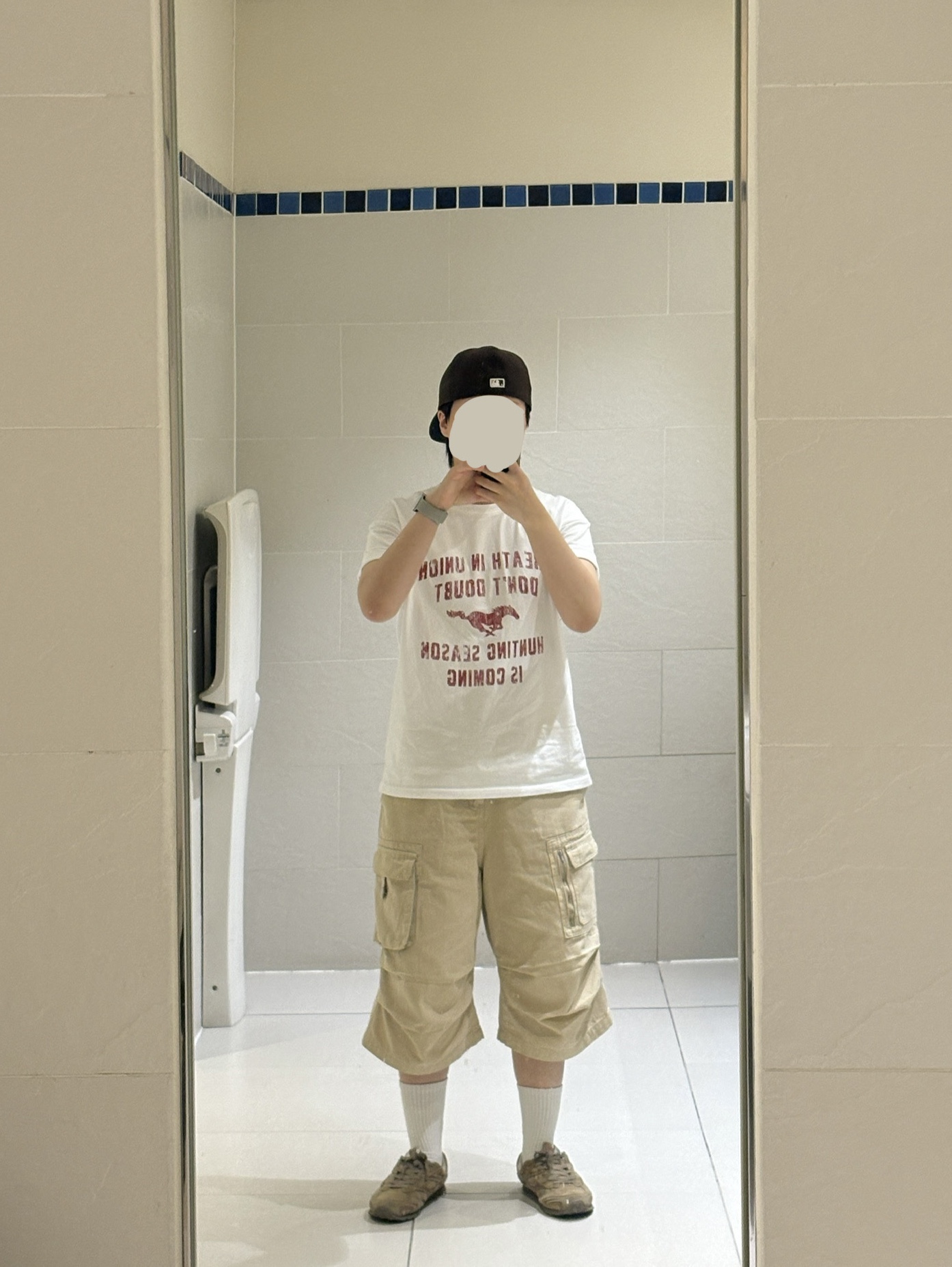 AMOU Vintage Horse Half T-Shirts White 착용 스타일 - 2