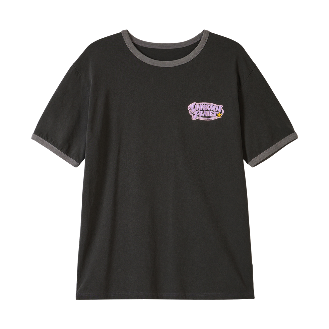 언노운플라넷 피그먼트 다잉 그래픽 링거 티셔츠 챠콜(UNKNOWN PLANET Pigment Dyeing Graphic Ringer T-Shirt Charcoal) - 1