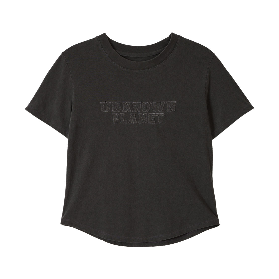 언노운플라넷 아카이브 워시드 엠블럼 크롭티 챠콜(UNKNOWN PLANET Archive Washed Emblem Crop Tee Charcoal)