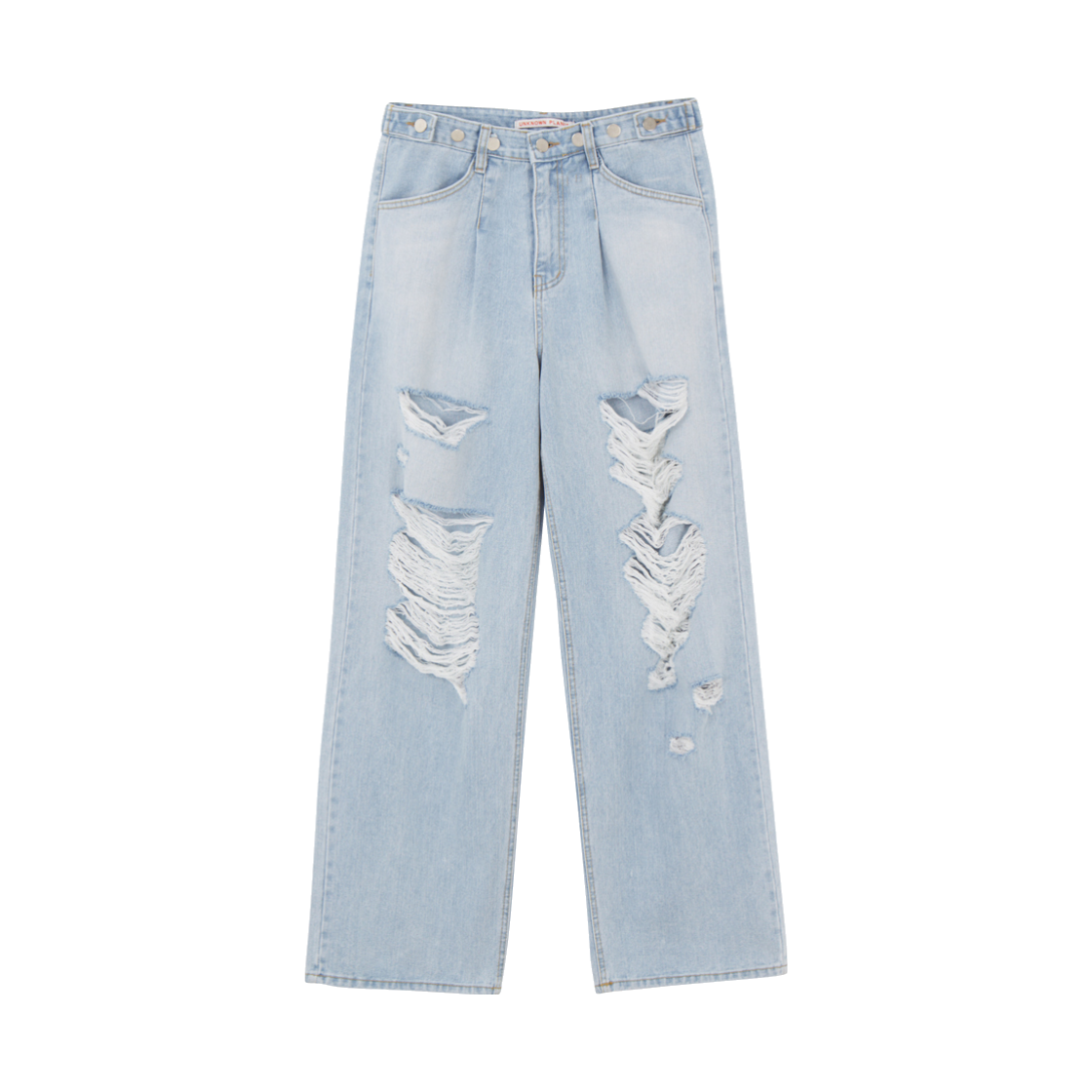 UP662 UNKNOWN PLANET Custom One-Tuck Distressed Wide Denim Pants Light Blue