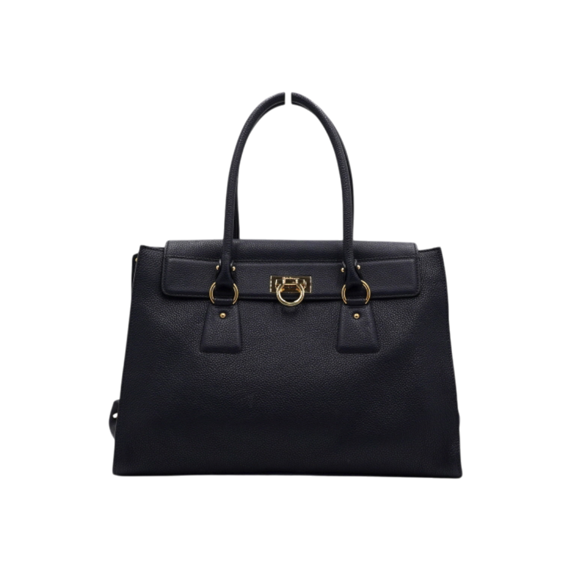 ITKAO2IBACGH Ferragamo 21 F267 Navy Leather Gancini Flap Large Tote Bag