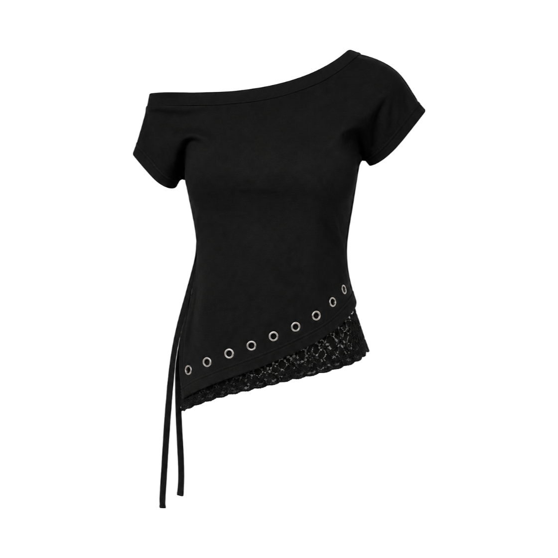 이유씨티 레이스 사이드 슬릿 티셔츠 - 블랙(EUCT Lace Side Slit T-Shirt - Black)