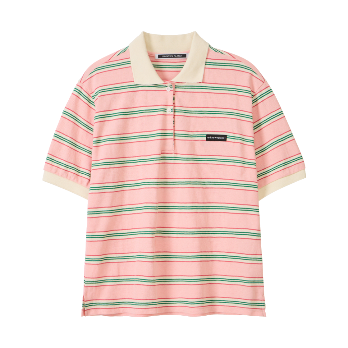 언노운플라넷 레트로 멀티 스트라이프 카라티 핑크(UNKNOWN PLANET Retro Multi Stripe Polo Shirt Pink)