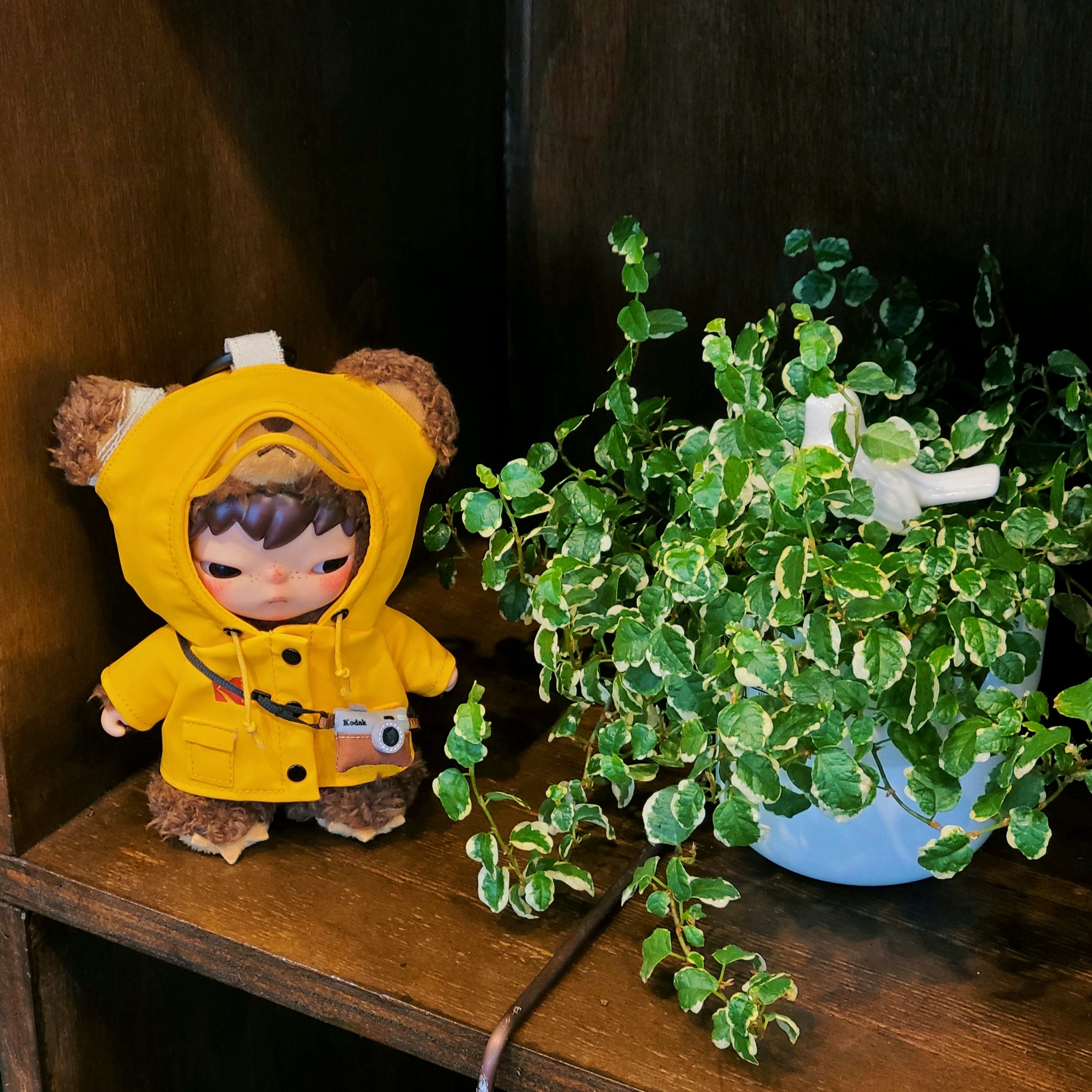 Pop Mart Hirono x Kodak Click Bear Plush Doll Pendant 착용 스타일