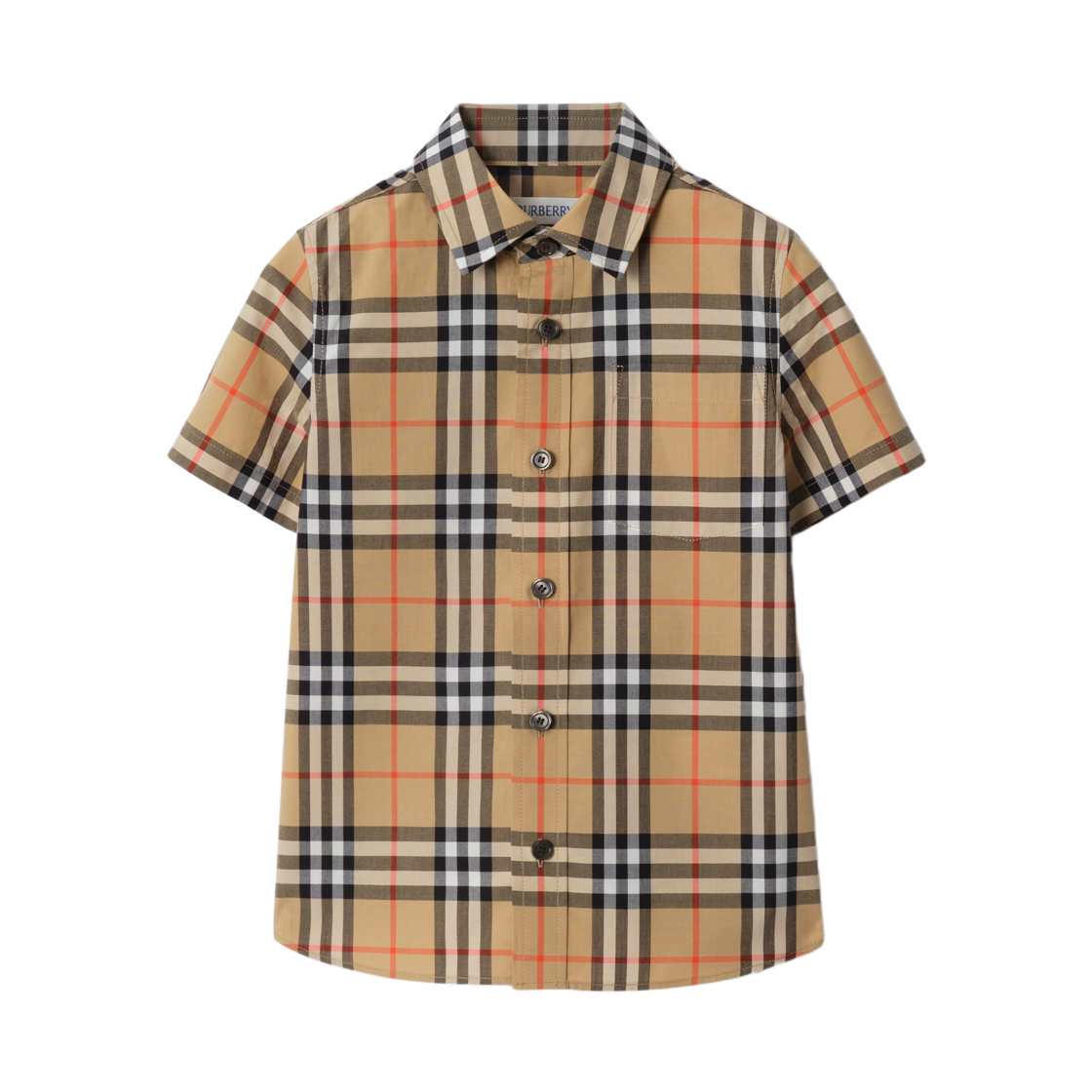8117145 (Kids) Burberry Check Cotton Shirt Sand Beige