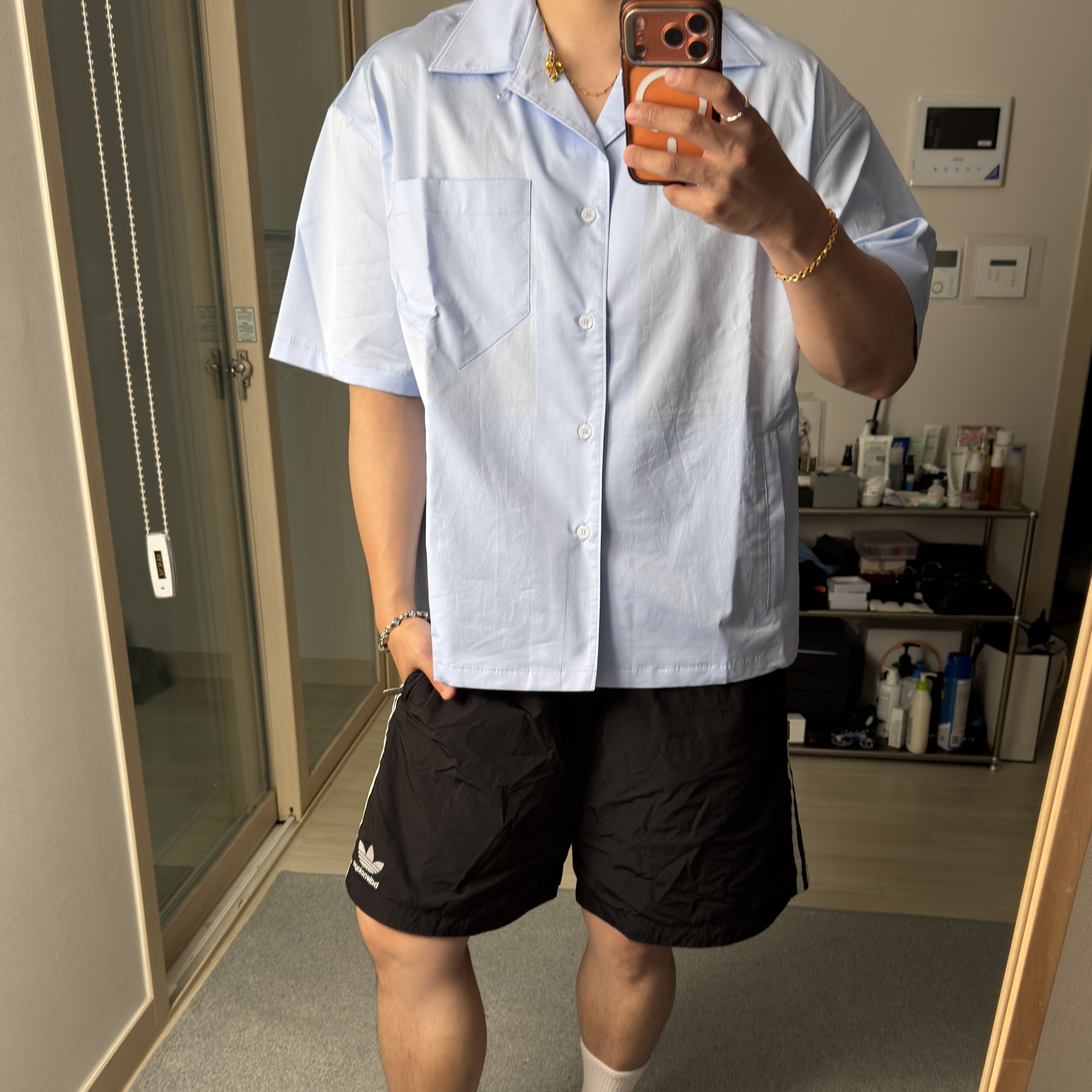 Nonnod Vacation Shirt Blue 착용 스타일 - 3