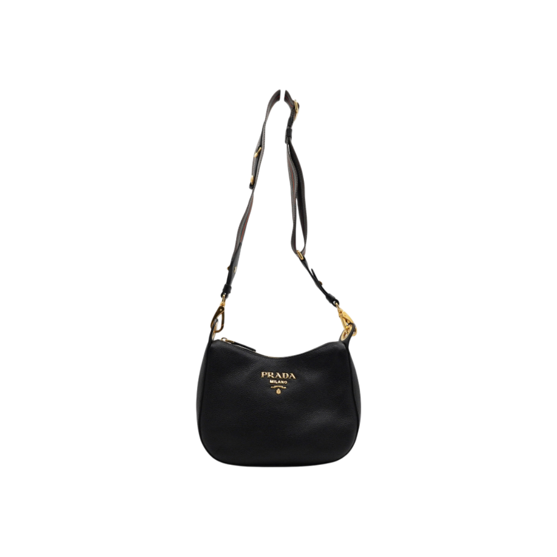 ITRSNR9RM6H8 Prada 1BC180 Gold Logo Black Vitello Phenix Hobo Shoulder Bag/Crossbody
